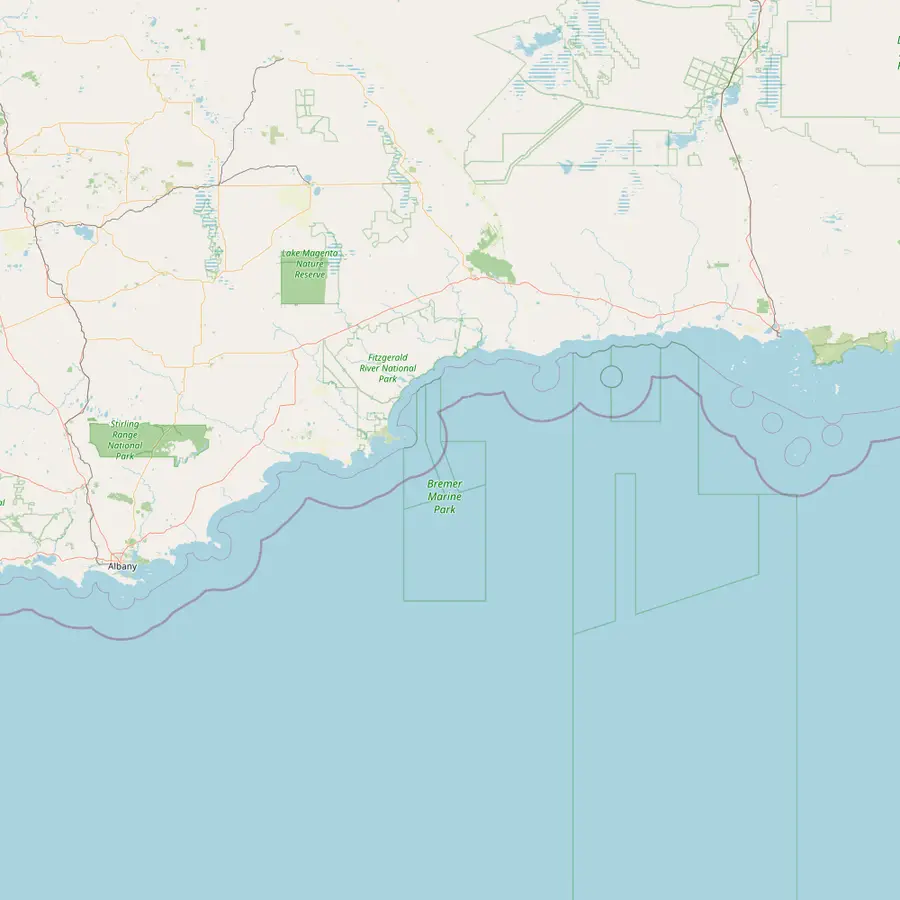 Map of the south coast of Western Australia from Albany past Bremer Bay and Hopetoun to Esperance, with Jerramungup inland